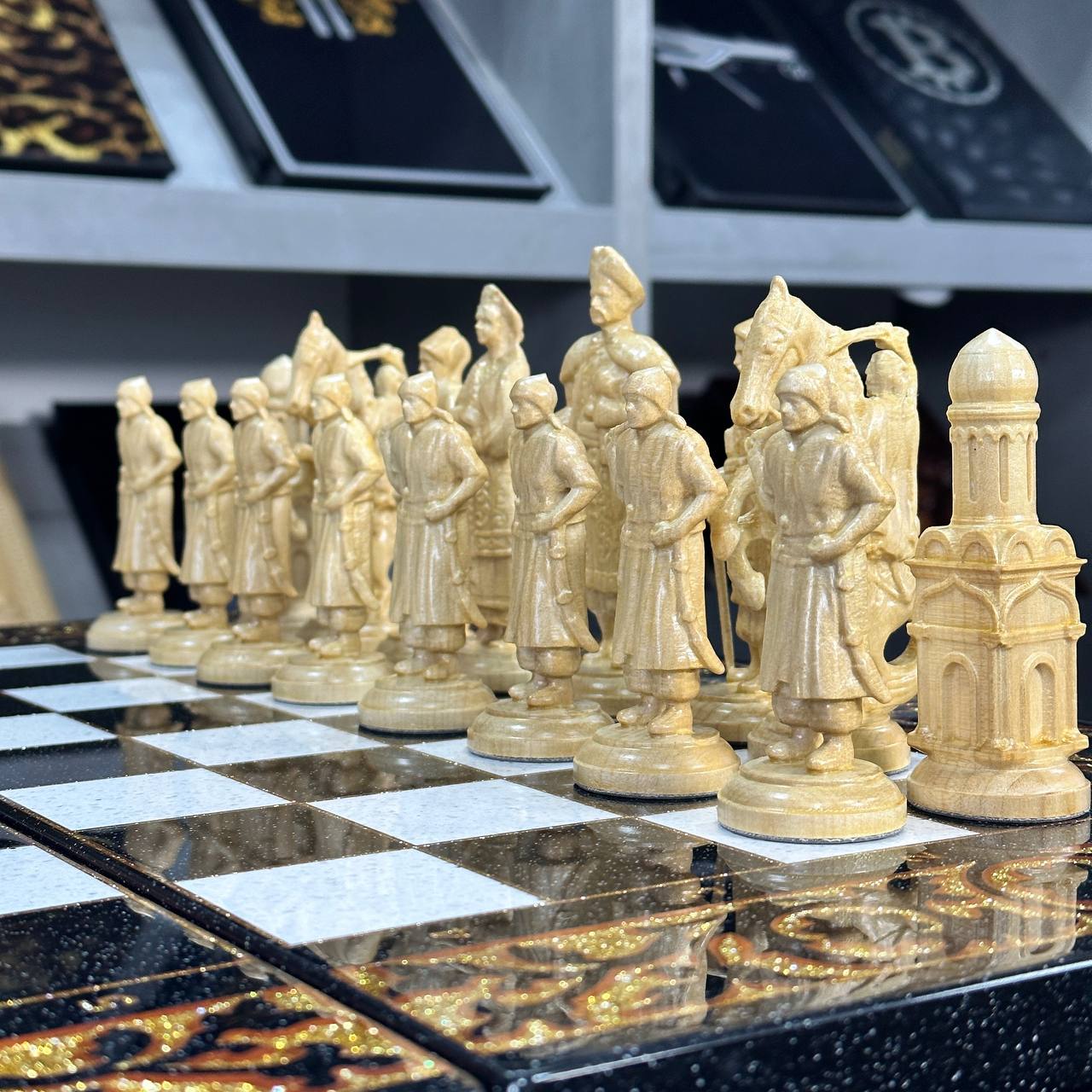 Deluxe Acrylic Stone Chess & Backgammon Set – Gold Carved Design (58×28 cm) | Free Global Delivery | Gift-ready