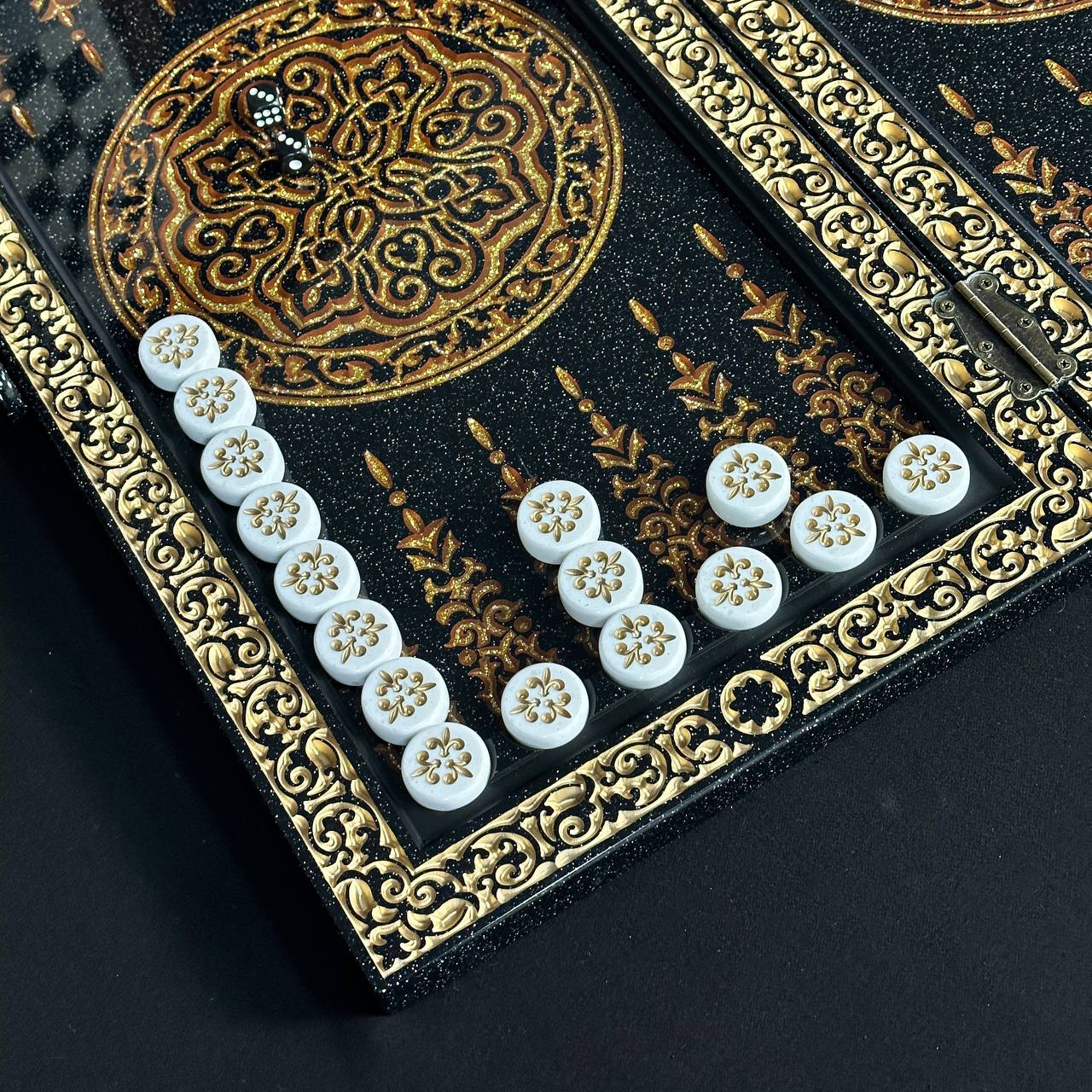 Deluxe Acrylic Stone Chess & Backgammon Set – Gold Carved Design (58×28 cm) | Free Global Delivery | Gift-ready