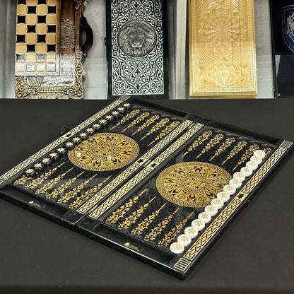 Luxury black&gold acrylic stone backgammon 58×28cm, stone board Gift-ready