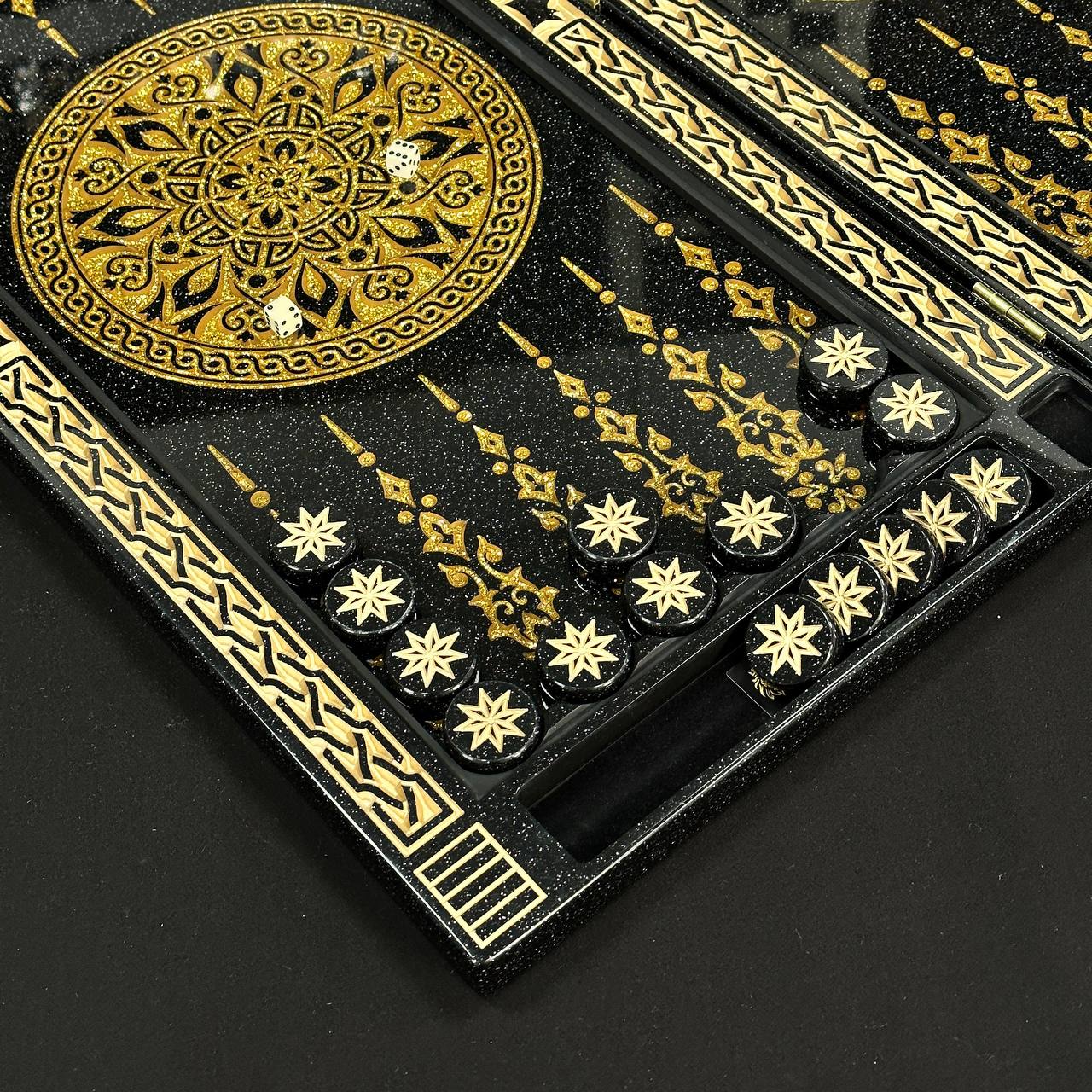 Luxury black&gold acrylic stone backgammon 58×28cm, stone board Gift-ready