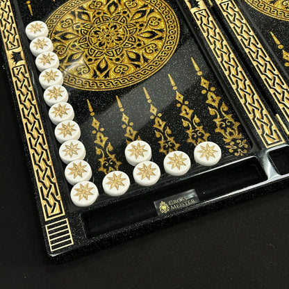 Luxury black&gold acrylic stone backgammon 58×28cm, stone board Gift-ready