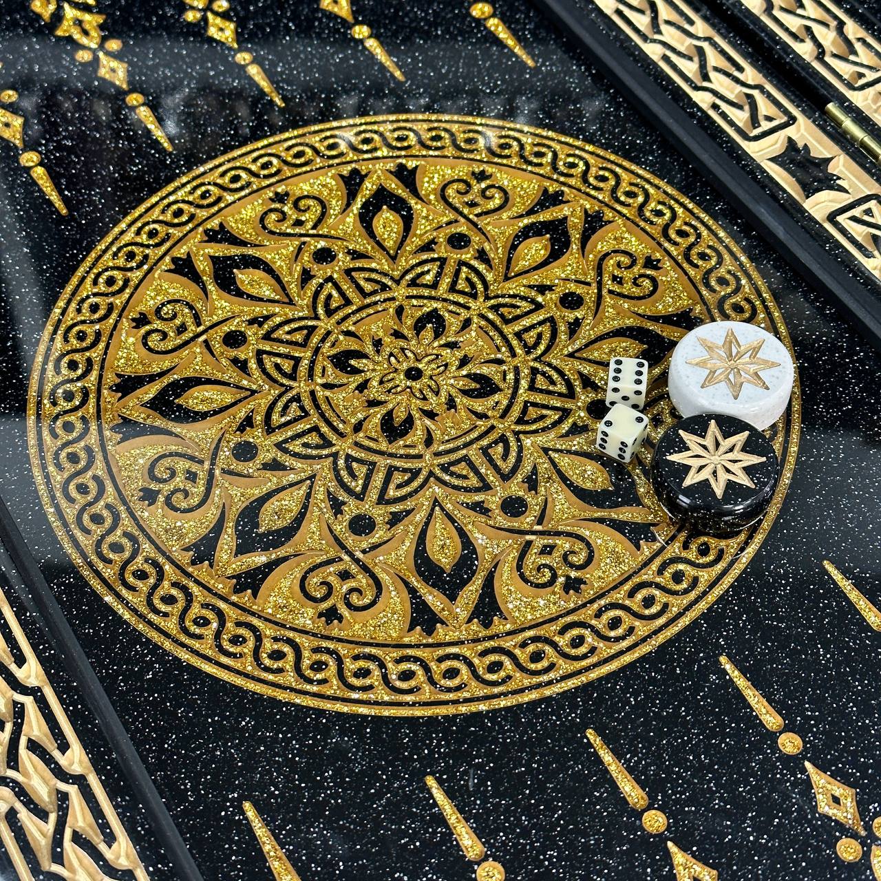 Luxury black&gold acrylic stone backgammon 58×28cm, stone board Gift-ready