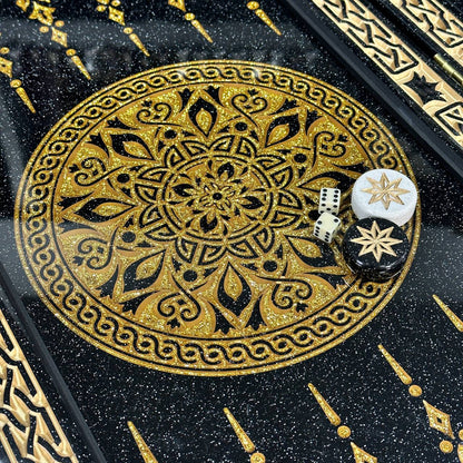 Luxury black&gold acrylic stone backgammon 58×28cm, stone board Gift-ready