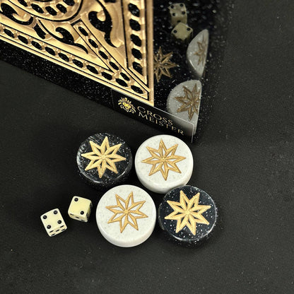 Luxury black&gold acrylic stone backgammon 58×28cm, stone board Gift-ready