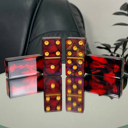 Dominoes Set Handmade Red Epoxy resin 47*24*12mm  in box. Gift-ready