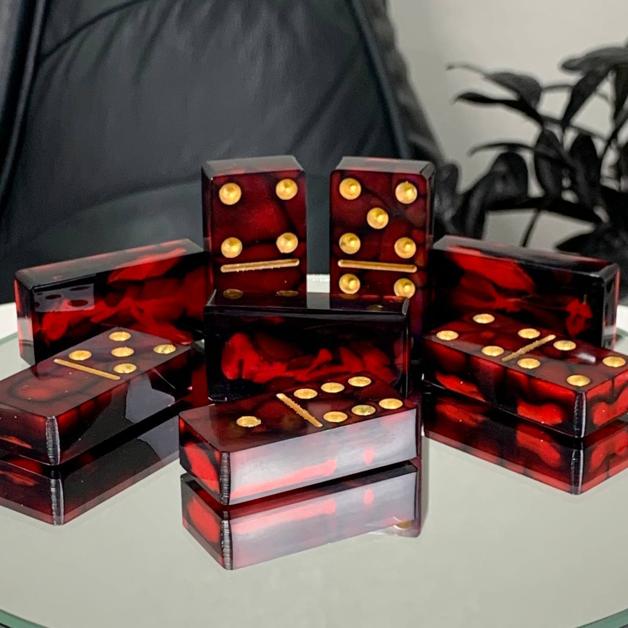 Dominoes Set Handmade Red Epoxy resin 47*24*12mm  in box. Gift-ready