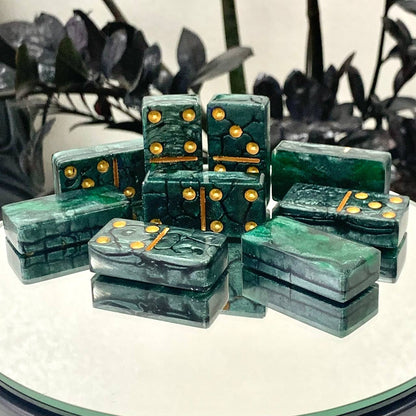 Dominoes Set Handmade Green Epoxy resin 45*24*12mm in box. Gift-ready