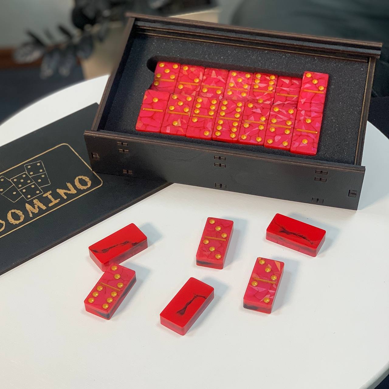 Dominoes Set Handmade Red Epoxy resin 47*24*12mm  in box. Gift-ready and Customized