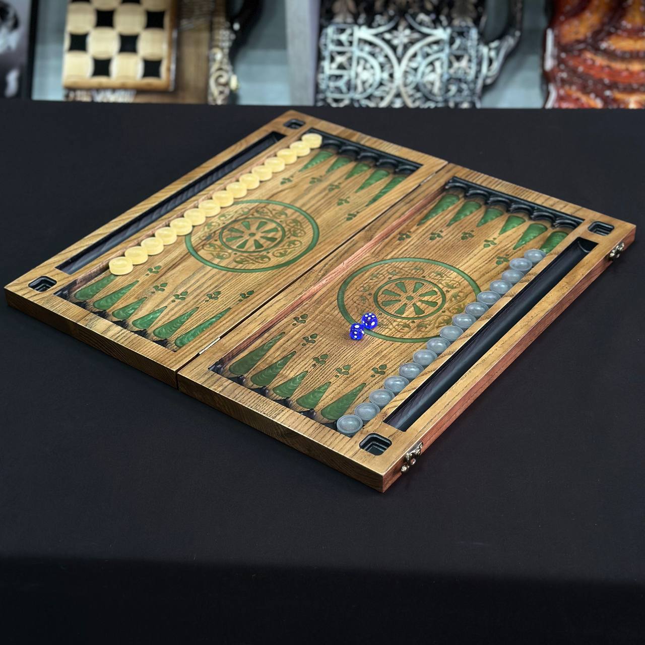 Epoxy resin wooden backgammon game set 48*24cm. Gift-ready. Personalisation available.