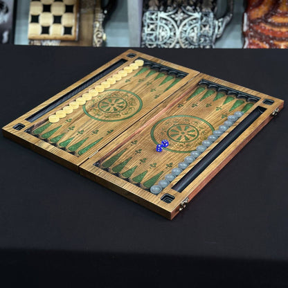 Jeu de backgammon en bois et résine époxy 48*24cm. Prêt à offrir. Personnalisation possible.