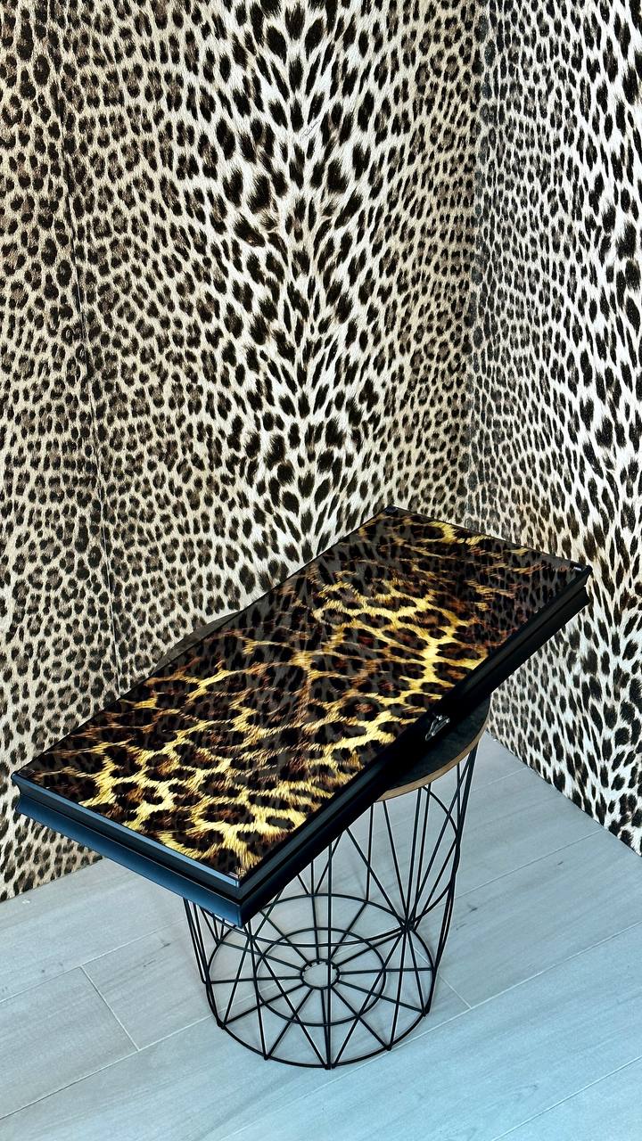 Glass backgammon set Leopard, 61*27cm. Personalization. Gift-ready.