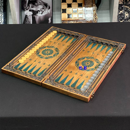 Backgammon-Spielset aus Epoxidharz, 48 x 24 cm. Geschenkfertig. Personalisierung möglich.