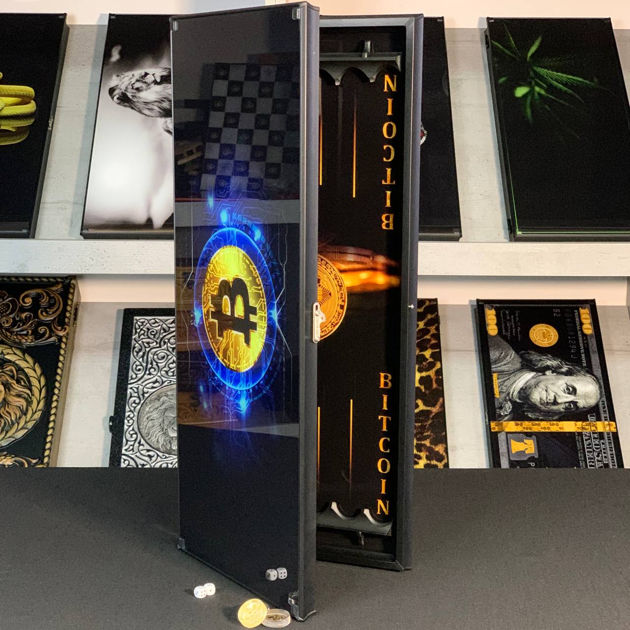 Glas-Backgammon „Bitcoin“, Backgammon-Brett, Geschenk für Chef