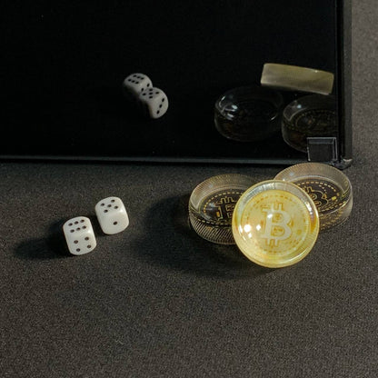 Glas-Backgammon „Bitcoin“, Backgammon-Brett, Geschenk für Chef