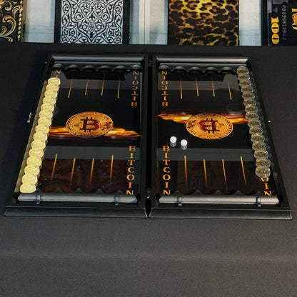 Glas-Backgammon „Bitcoin“, Backgammon-Brett, Geschenk für Chef