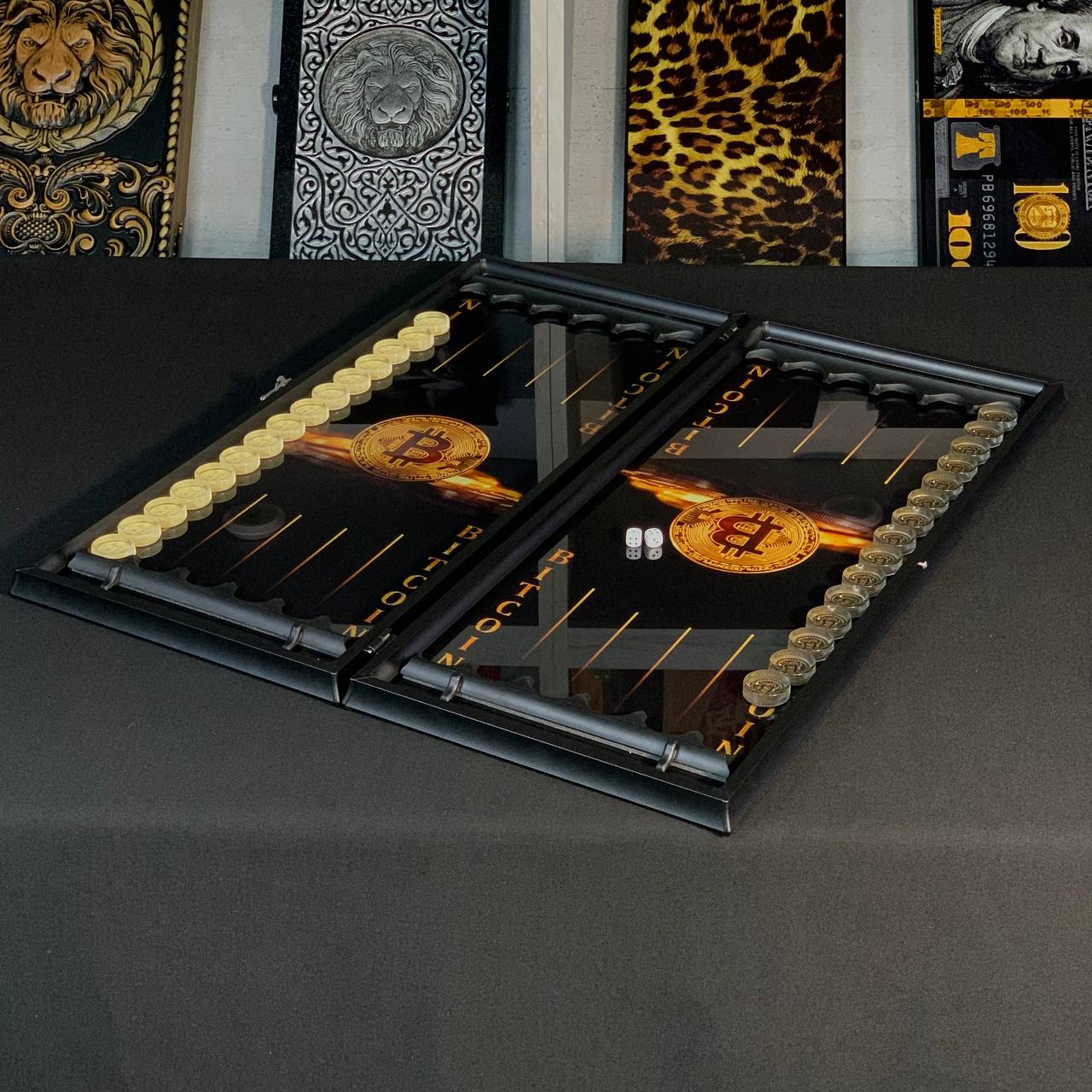 Glas-Backgammon „Bitcoin“, Backgammon-Brett, Geschenk für Chef