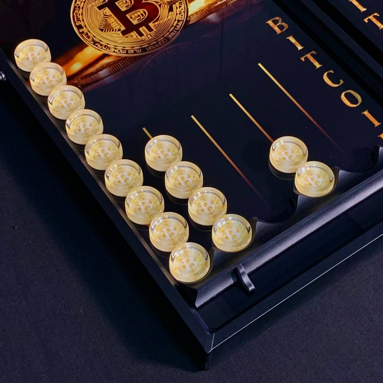 Glas-Backgammon „Bitcoin“, Backgammon-Brett, Geschenk für Chef