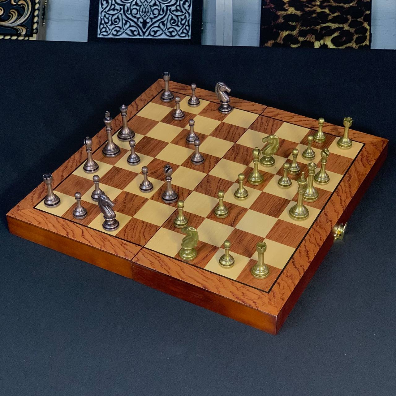 Wooden chess set board game with figures, 35*18mm, Gift-ready