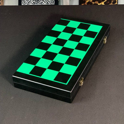 Magnetic Wooden Chess Set with Extra "Queen" in Green and Black, 40×20 cm. Gift-ready