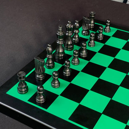 Magnetic Wooden Chess Set with Extra "Queen" in Green and Black, 40×20 cm. Gift-ready