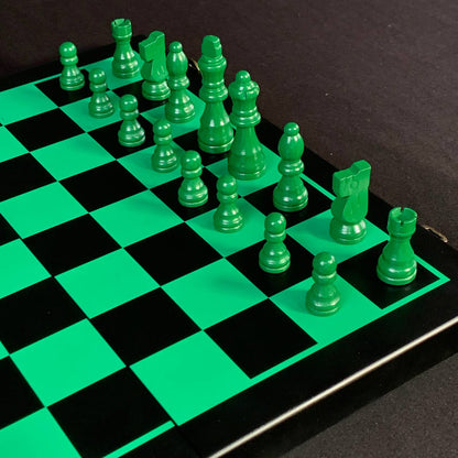 Magnetic Wooden Chess Set with Extra "Queen" in Green and Black, 40×20 cm. Gift-ready