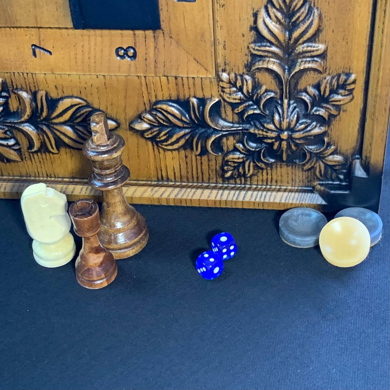 Juego de ajedrez de madera, juego de backgammon, tablero de juego de damas, tablero de juego tallado