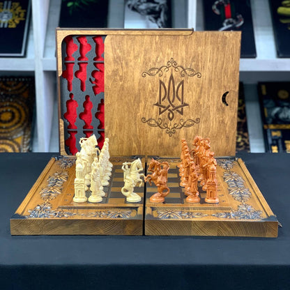 Wooden Chess Set with Luxurious Design, 3 in 1 (Chess, checkers and backgammon) 68×32 cm. Gift-ready