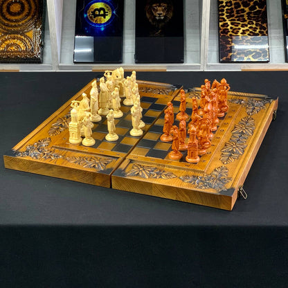 Wooden Chess Set with Luxurious Design, 3 in 1 (Chess, checkers and backgammon) 68×32 cm. Gift-ready