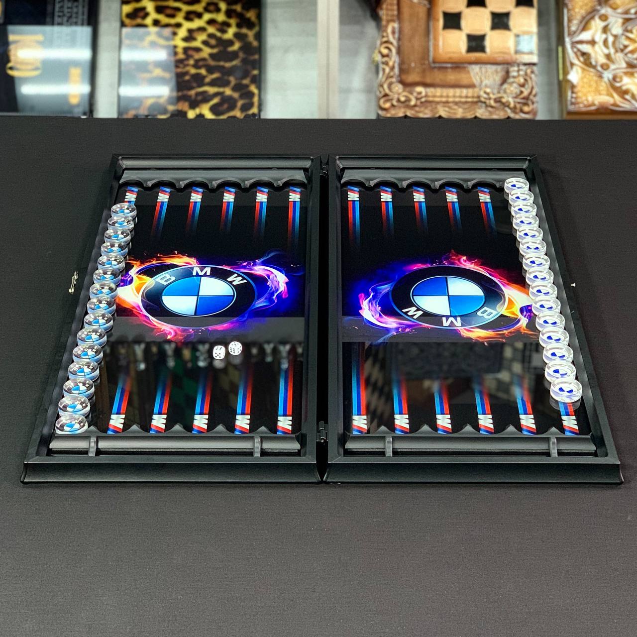 Backgammon de cristal "Bitcoin", tablero de backgammon, regalo para el jefe