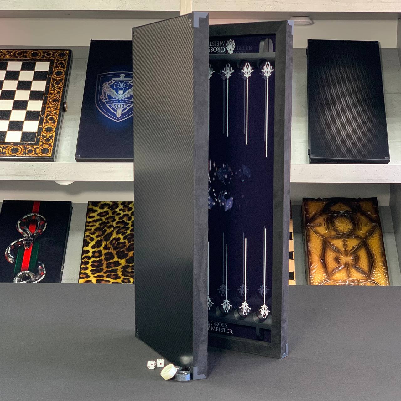 Luxurious Handmade Metal and Carbon Backgammon Set 60*30cm, Gift-ready VIP