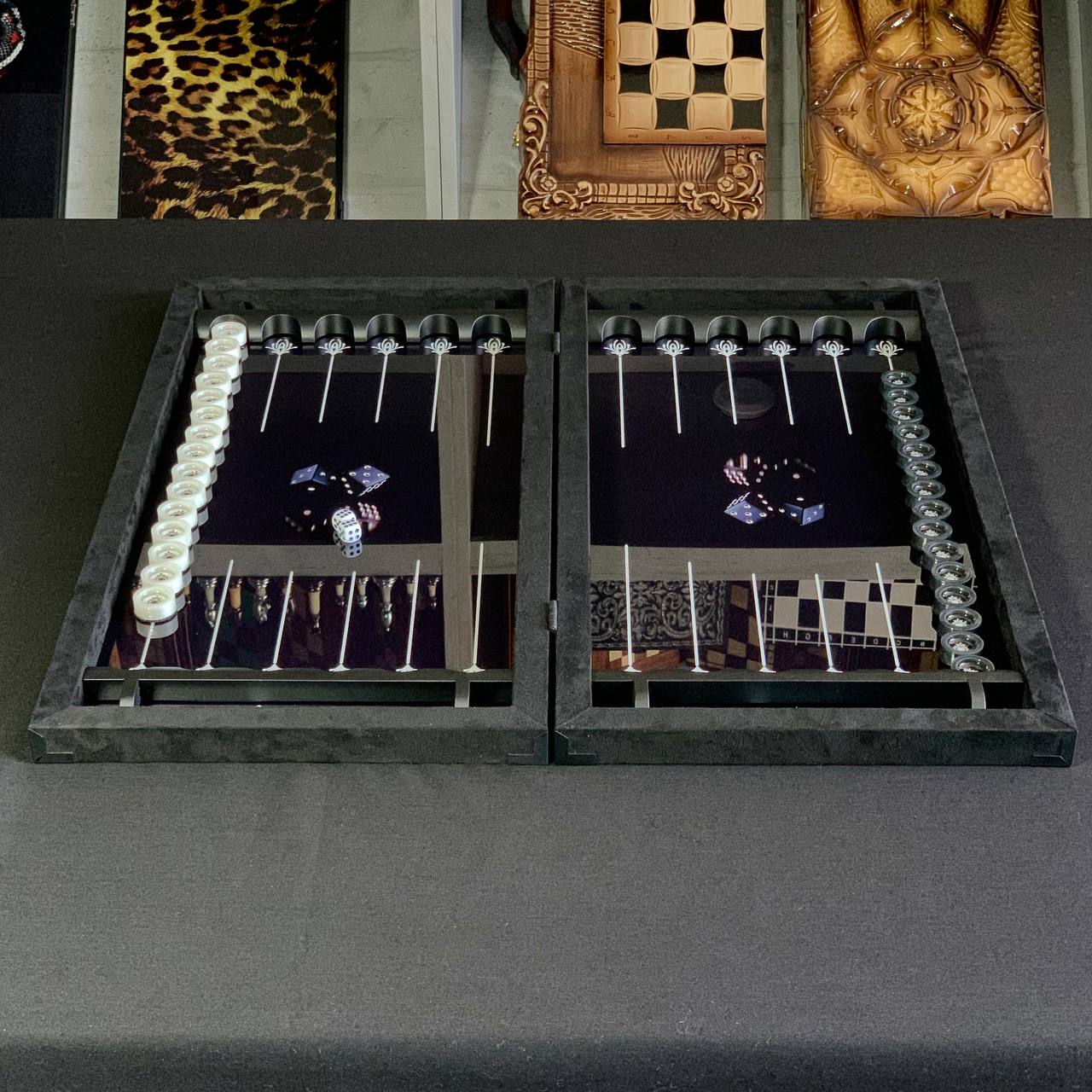 Luxurious Handmade Metal and Carbon Backgammon Set 60*30cm, Gift-ready VIP