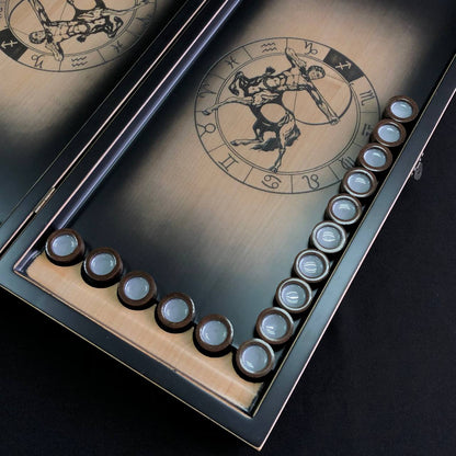 Wooden backgammon set Board Game Zodiac Sign Sagittarius, 50*23cm. Gift-ready.