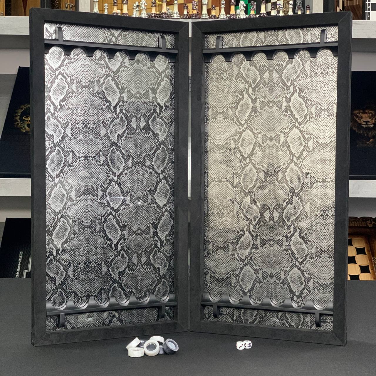 Exclusive Carbon Backgammon Set in Aluminum Frame with Glass Interior, 60*30 cm, Art.555005 Gift-ready