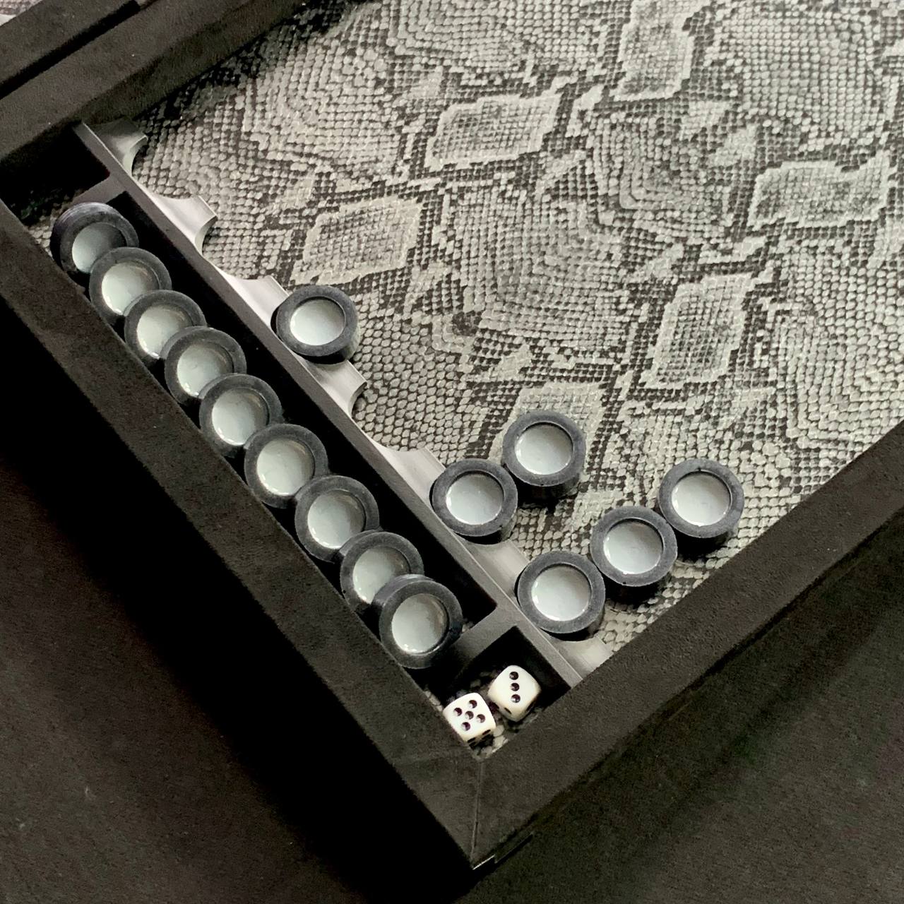 Exclusive Carbon Backgammon Set in Aluminum Frame with Glass Interior, 60*30 cm, Art.555005 Gift-ready