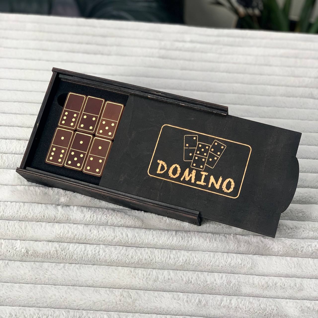 Luxury Domino set from Wood and Elegant Leather, 52*27*12mm brown dominoes, Gift-ready