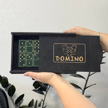 Luxury Domino set from Wood and Elegant Leather, 52*27*12mm green dominoes, Gift-ready