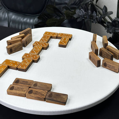 Luxury Domino set from Wood and Elegant Leather, 52*27*12mm orange dominoes, Gift-ready