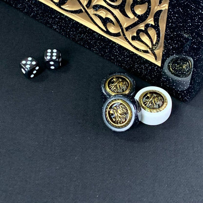 Luxury Black Acrylic Stone Backgammon "Golden Lion" 58*28cm Gift-ready