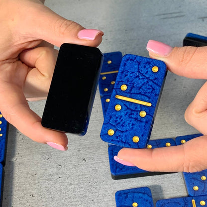 Epoxy Resin Dominoes - Bright Blue Set for Your Game Nights 60*30mm. Gift-ready.