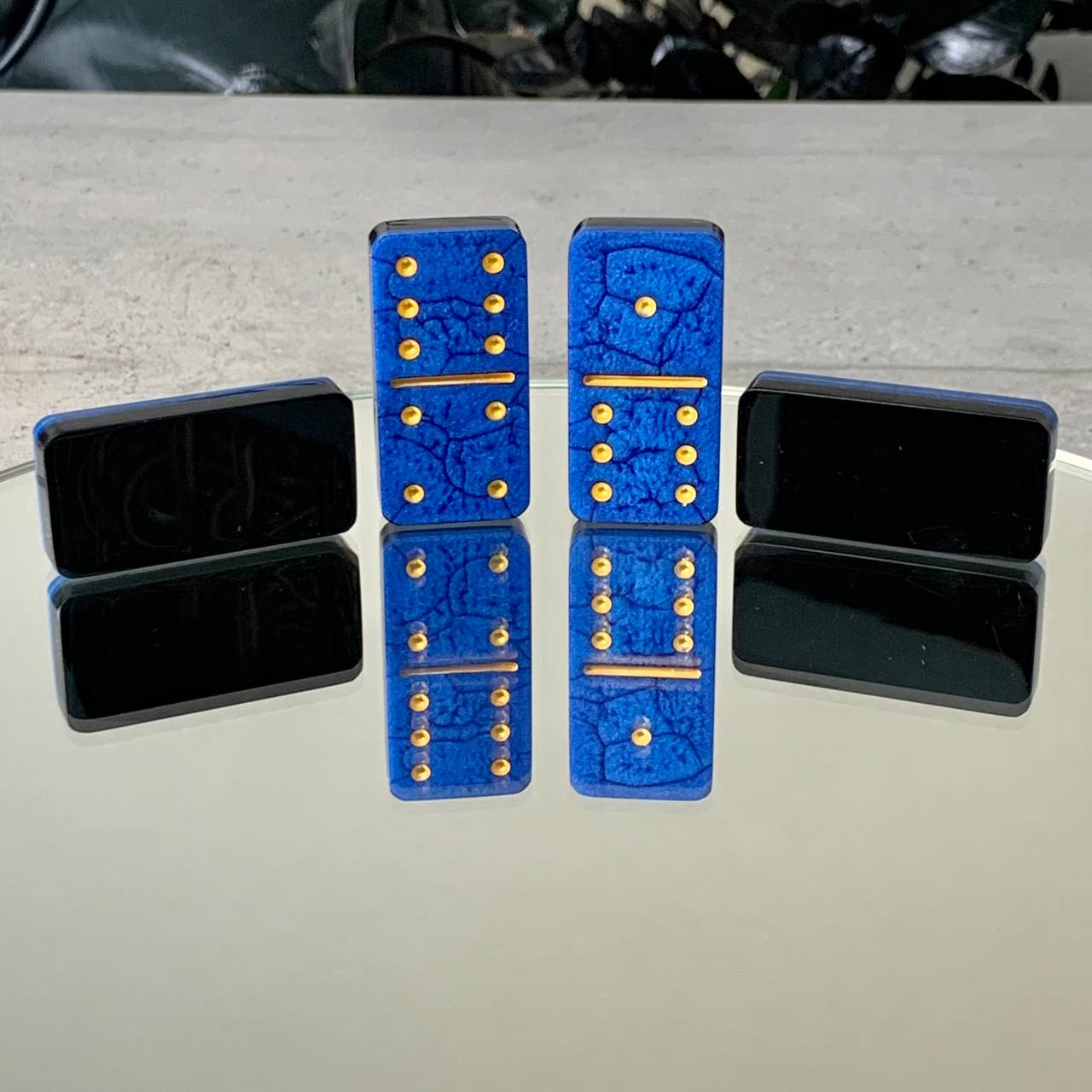 Dominos en résine époxy - Ensemble bleu vif pour vos soirées de jeu 60*30mm. Prêt à offrir.