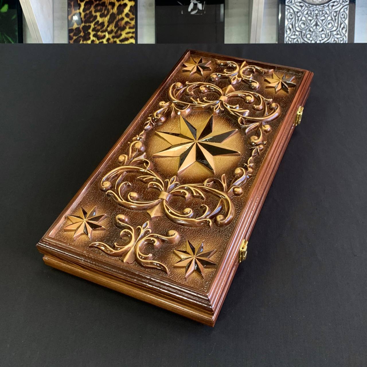 Exclusive Hand-Carved Wooden Backgammon Board Game Set, 60*30cm. Gift-ready.