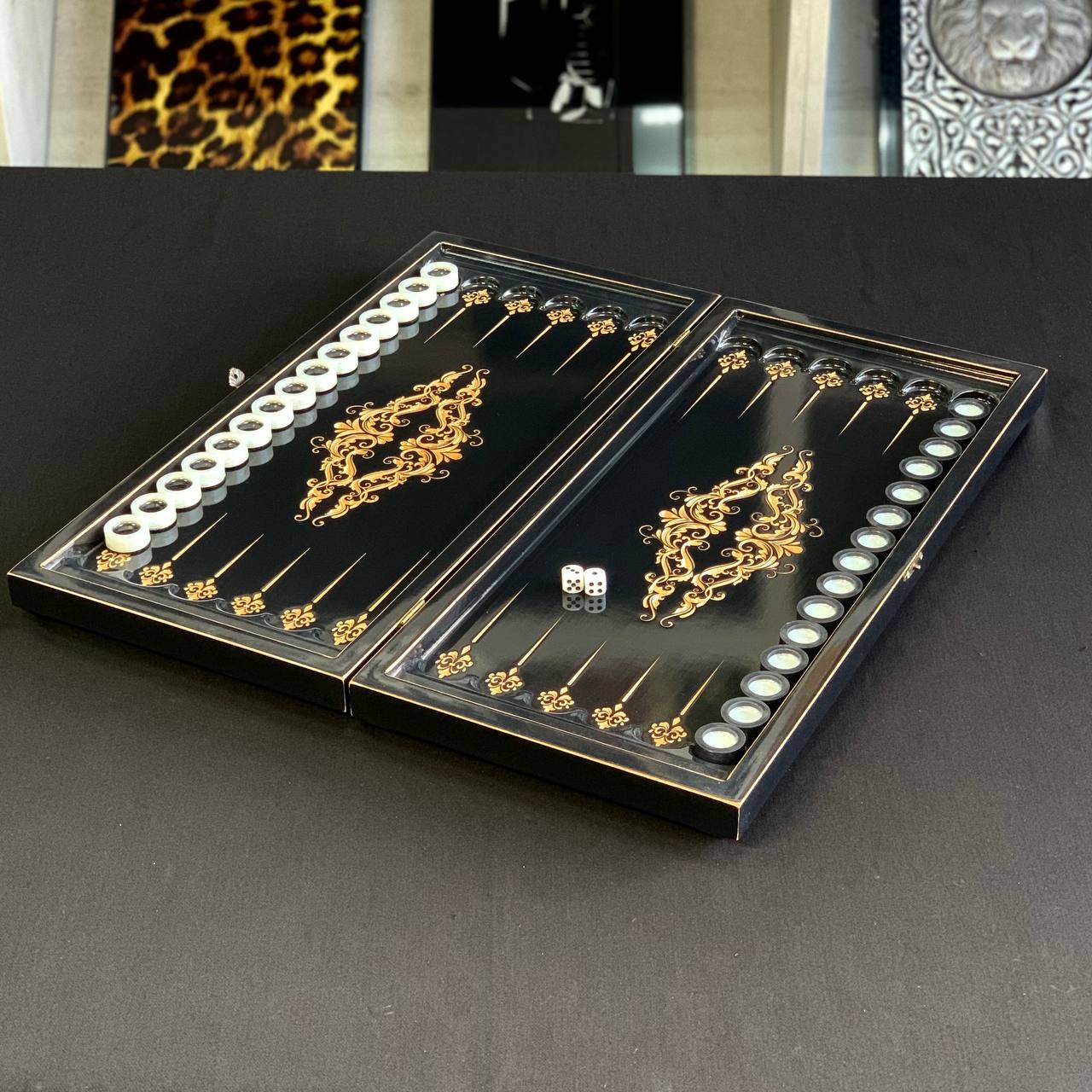 Holz-Backgammon-Brettspielset "Drache", Reise-Backgammon 50*23cm. Geschenkfertig