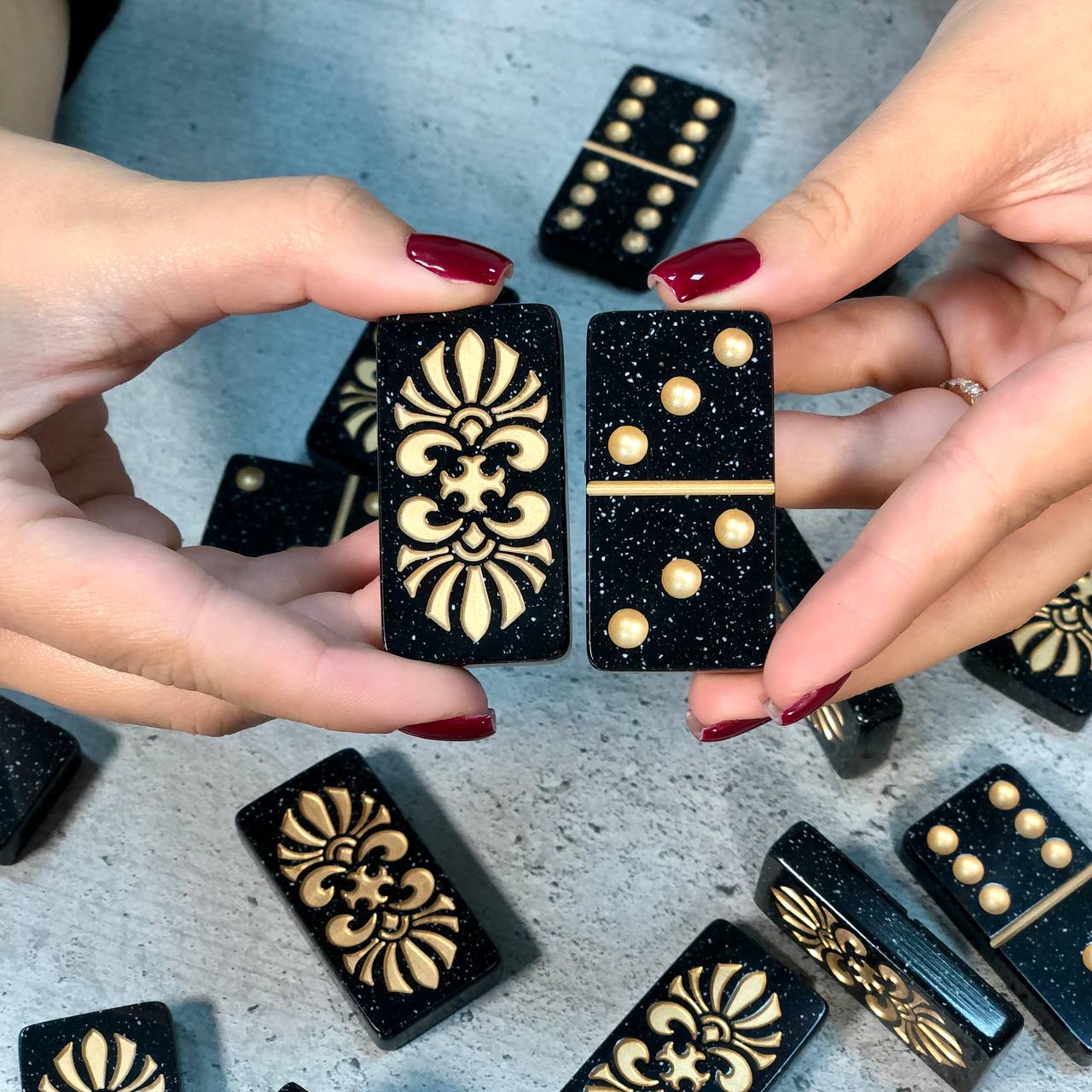 Stone Dominoes set, in a stone or wooden storage box. Customized and Gift-ready.