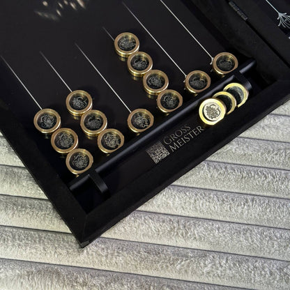 Ensemble de backgammon luxueux fait main en métal et carbone 60*30cm avec pièces en métal, prêt à offrir VIP