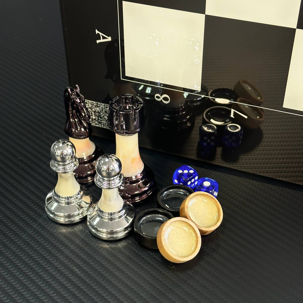 Glass Chess and Backgammon Set 3 in 1 in Wooden Frame 50*23cm A Luxurious Gift-ready Board Game