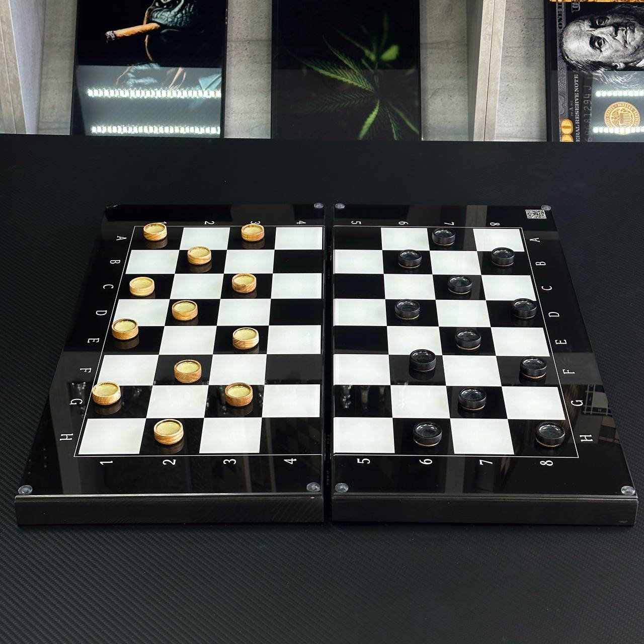 Glass Chess and Backgammon Set 3 in 1 in Wooden Frame 50*23cm A Luxurious Gift-ready Board Game