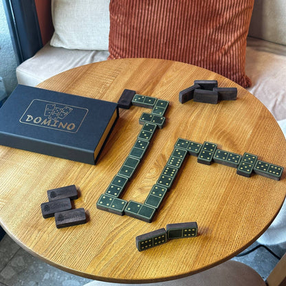 Luxury Domino set from Wood and Elegant Leather, 52*27*12mm green dominoes, Gift-ready