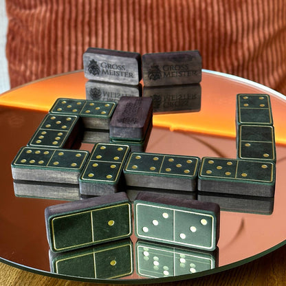 Luxury Domino set from Wood and Elegant Leather, 52*27*12mm green dominoes, Gift-ready