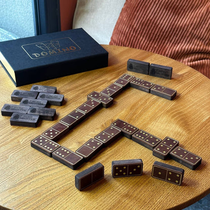 Luxury Domino set from Wood and Elegant Leather, 52*27*12mm brown dominoes, Gift-ready