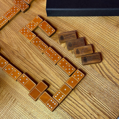 Luxury Domino set from Wood and Elegant Leather, 52*27*12mm orange dominoes, Gift-ready